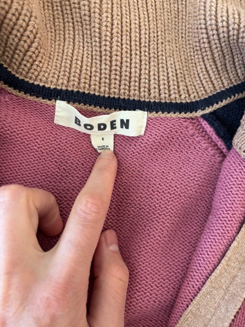 Boden Lucy Half Zip Sweater (Pink Heather, Navy) Size S - Picture 8 of 8